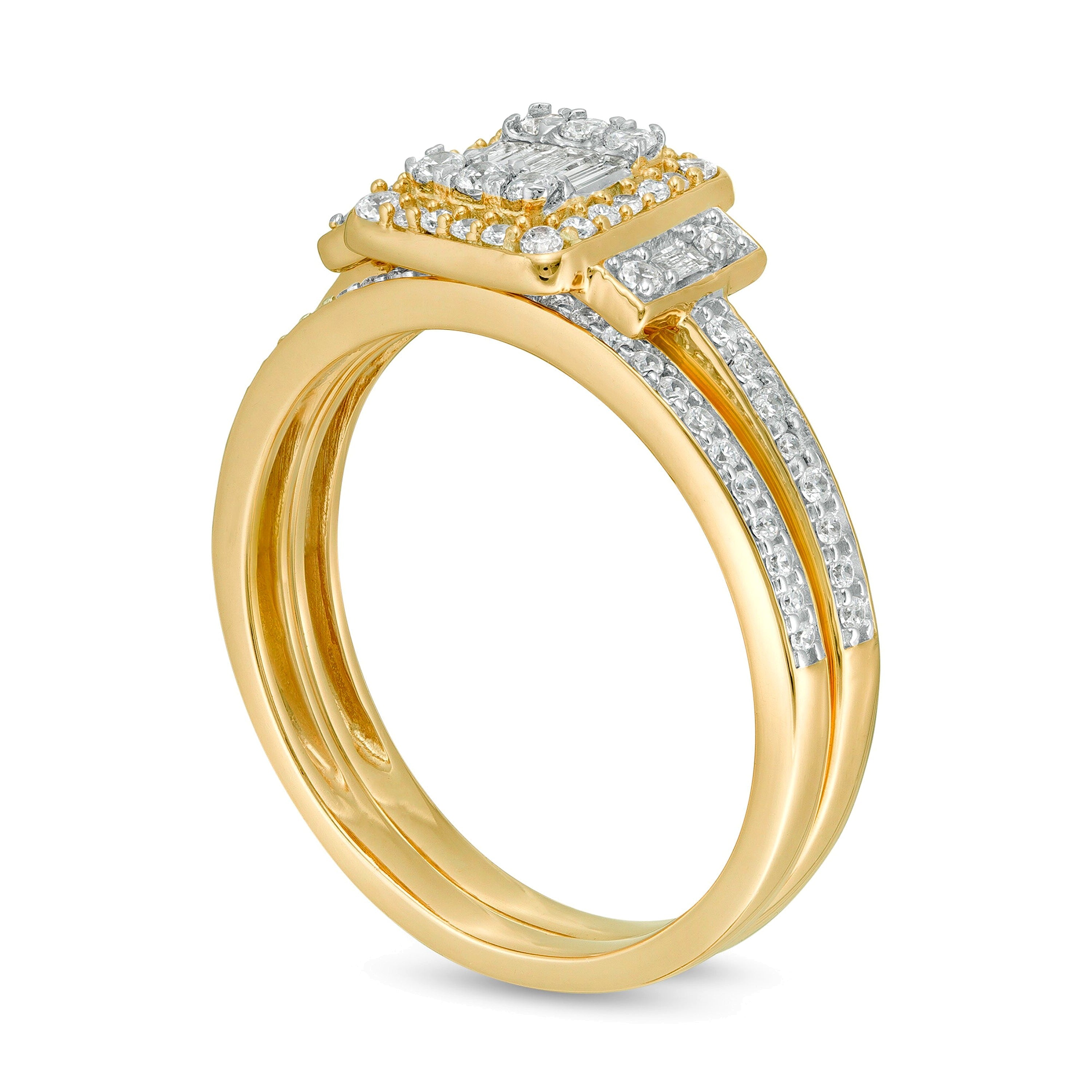 Braut-Set mit Diamanten im Baguette- und Rundschliff 0.5 ct. Gesamtgewicht in 10K Gelbgold