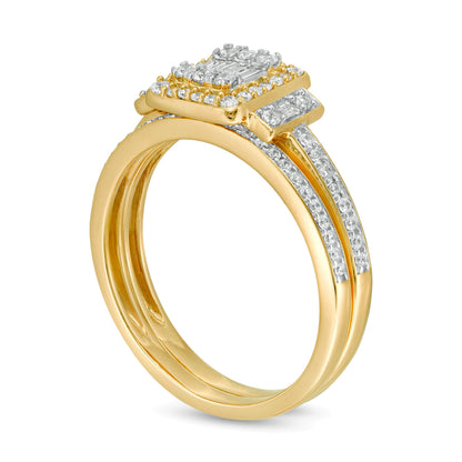 Braut-Set mit Diamanten im Baguette- und Rundschliff 0.5 ct. Gesamtgewicht in 10K Gelbgold
