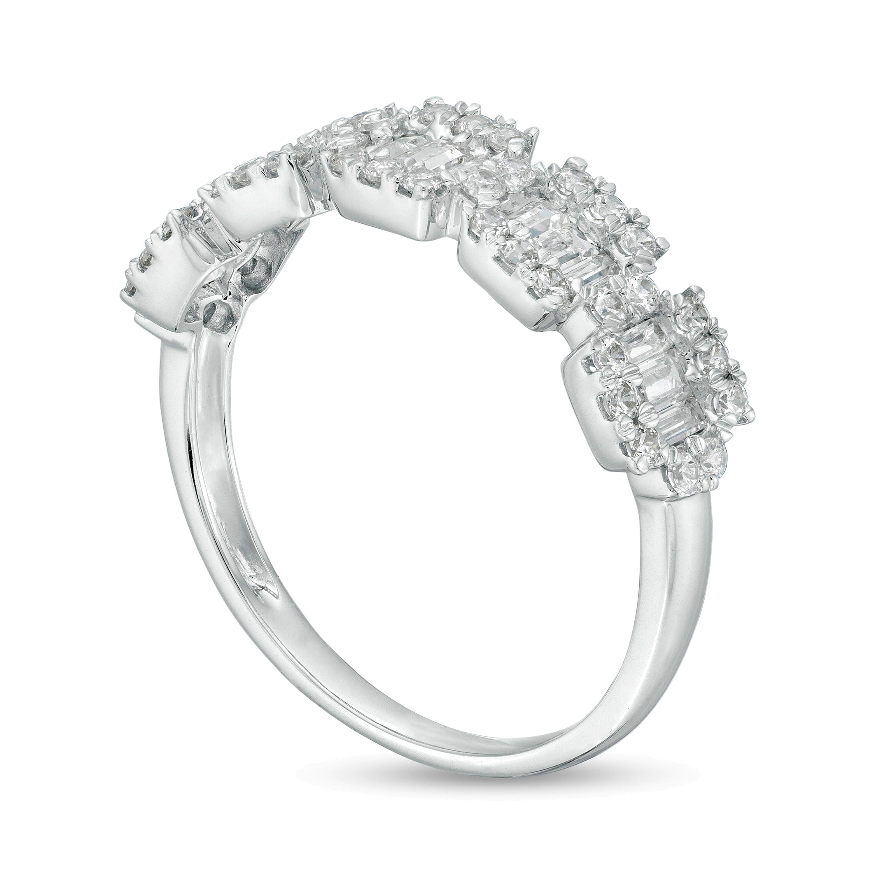 0.75 ct. Gesamtgewicht Diamant-Ring Komposit mit fünf Steinen im Baguette- und Rundschliff in 10K Weißgold