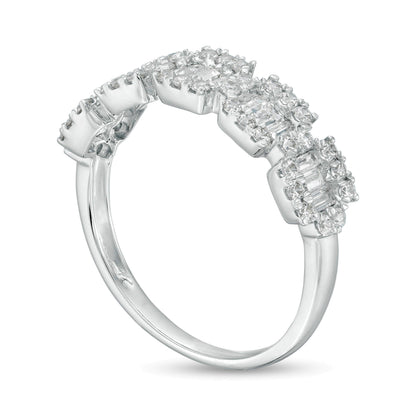 0.75 ct. Gesamtgewicht Diamant-Ring Komposit mit fünf Steinen im Baguette- und Rundschliff in 10K Weißgold