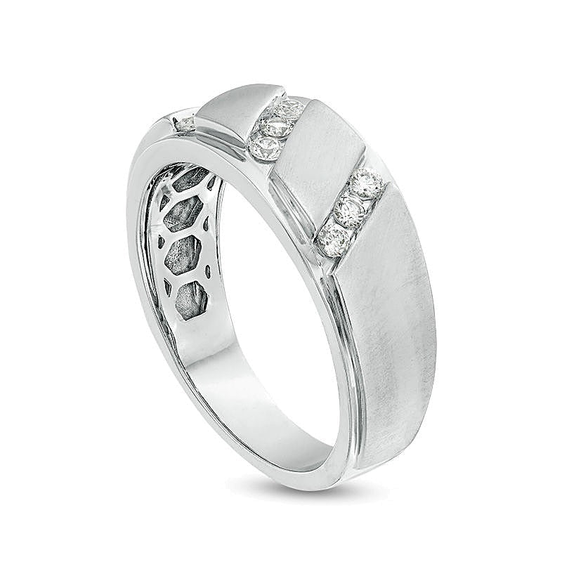 0.33 ct. Gesamtgewicht Diamant-Ring dreireihig mit abgeschrägter Kante und Multi-Finish in 10K Weißgold