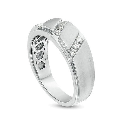 0.33 ct. Gesamtgewicht Diamant-Ring dreireihig mit abgeschrägter Kante und Multi-Finish in 10K Weißgold