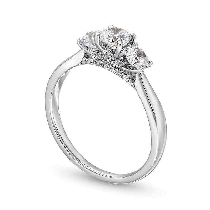 Dreistein-Verlobungsring mit runden weißen Diamanten, 1.0 ct. Gesamtgewicht, in 14K Weißgold