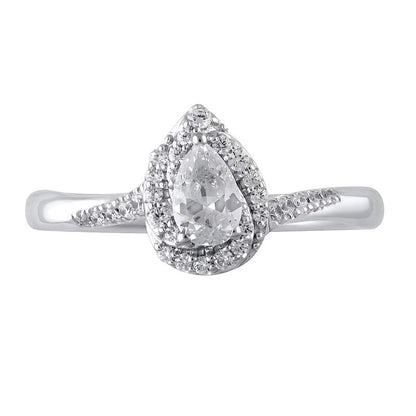 0,5 ct. Gesamtgewicht Verlobungsring mit tropfenförmigem Diamant und Halo in 10K Weißgold