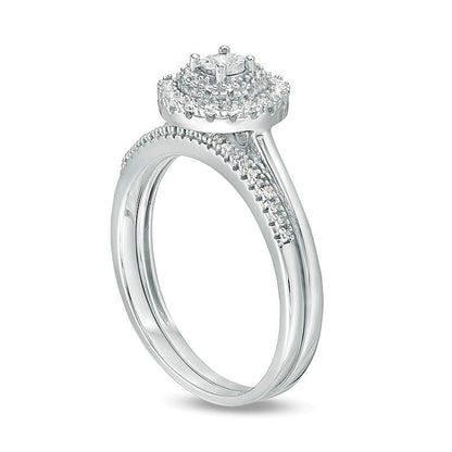 Brautset mit Diamanten 0,25 ct. Gesamtgewicht rund in 10K Weißgold