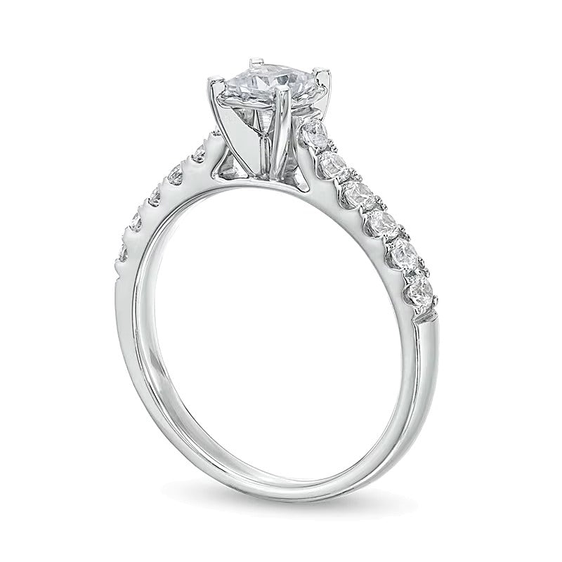 0,75 ct. Gesamtgewicht Diamant-Verlobungsring im Princess- und Rundschliff Solitär mit seitlichem Besatz in 14K Weißgold