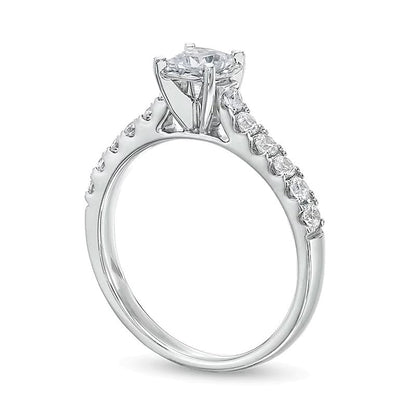 0,75 ct. Gesamtgewicht Diamant-Verlobungsring im Princess- und Rundschliff Solitär mit seitlichem Besatz in 14K Weißgold