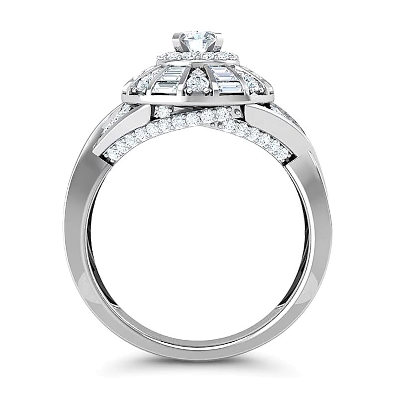 Fashion-Ring 1.0 ct. Gesamtgewicht mit weißen Diamanten im Rund- und Baguette-Schliff in 10K Weißgold für Damen