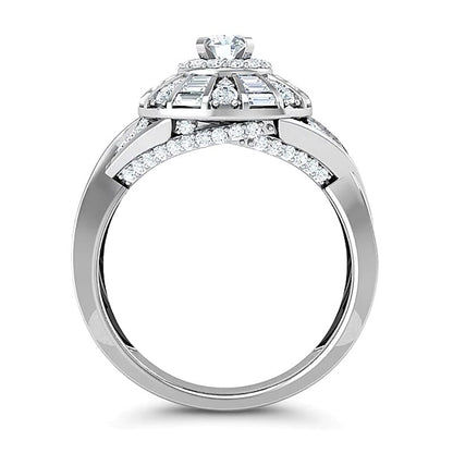 Fashion-Ring 1.0 ct. Gesamtgewicht mit weißen Diamanten im Rund- und Baguette-Schliff in 10K Weißgold für Damen
