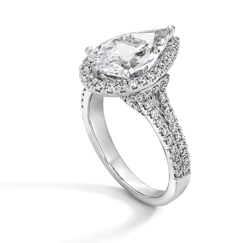 3.63 CT. Gesamtgewicht Verlobungsring mit tropfenförmigem Labordiamant und Halo in 14K Weißgold (F/VS2)