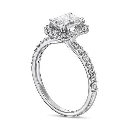 1.5 CT. Gesamtgewicht Verlobungsring mit Labordiamanten im Smaragdschliff und Halo in 14K Weißgold (F/VS2)