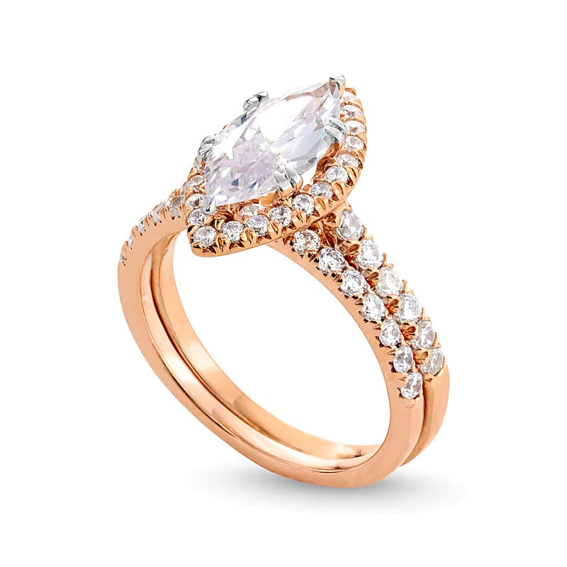 2.25 ct. Gesamtgewicht Labordiamant-Brautset im Marquise- und Rundschliff in 14K Roségold (I/SI2)