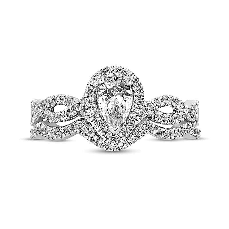 1.0 CT. TW Braut-Set mit tropfenförmigem Diamant und gedrehter Ringschiene in 14K Weißgold (I/I2)