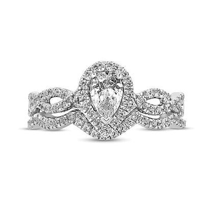 1.0 CT. TW Braut-Set mit tropfenförmigem Diamant und gedrehter Ringschiene in 14K Weißgold (I/I2)