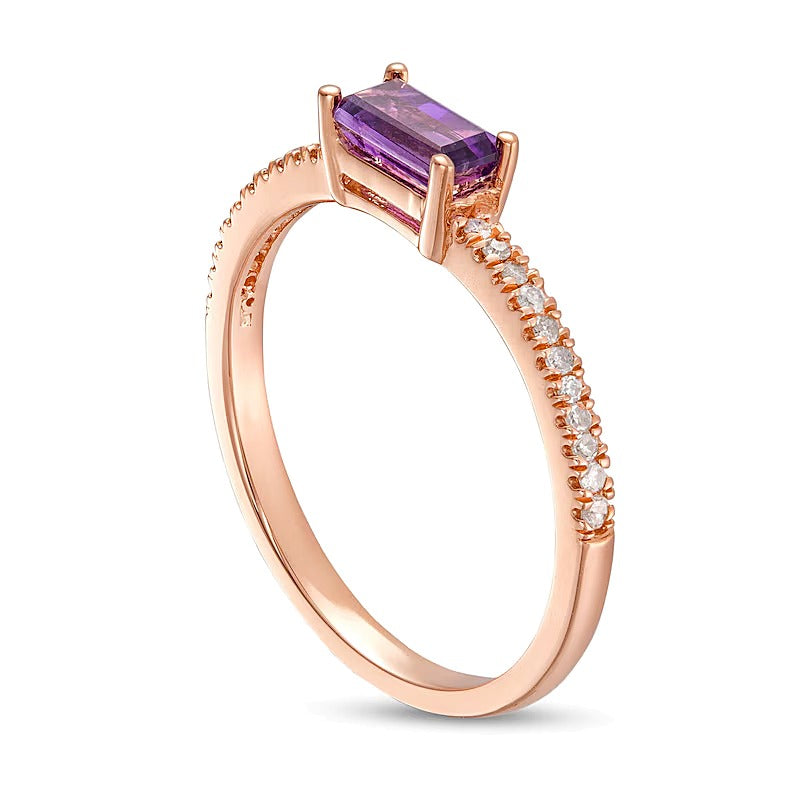 Fashion-Ring mit Baguette-Amethyst und Diamanten im Pavé 0,1 ct. Gesamtgewicht in 10K Roségold