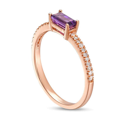 Fashion-Ring mit Baguette-Amethyst und Diamanten im Pavé 0,1 ct. Gesamtgewicht in 10K Roségold