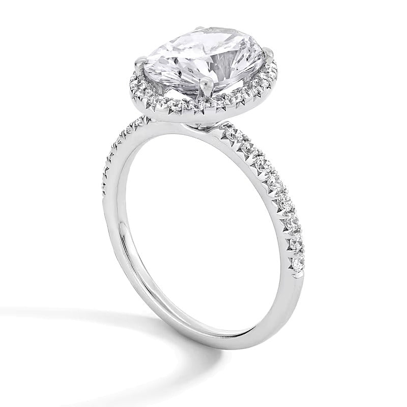 3.5 CT. TW Halo Verlobungsring mit Labordiamant im Oval-/Rundschliff in 14K Weißgold (F/VS2)