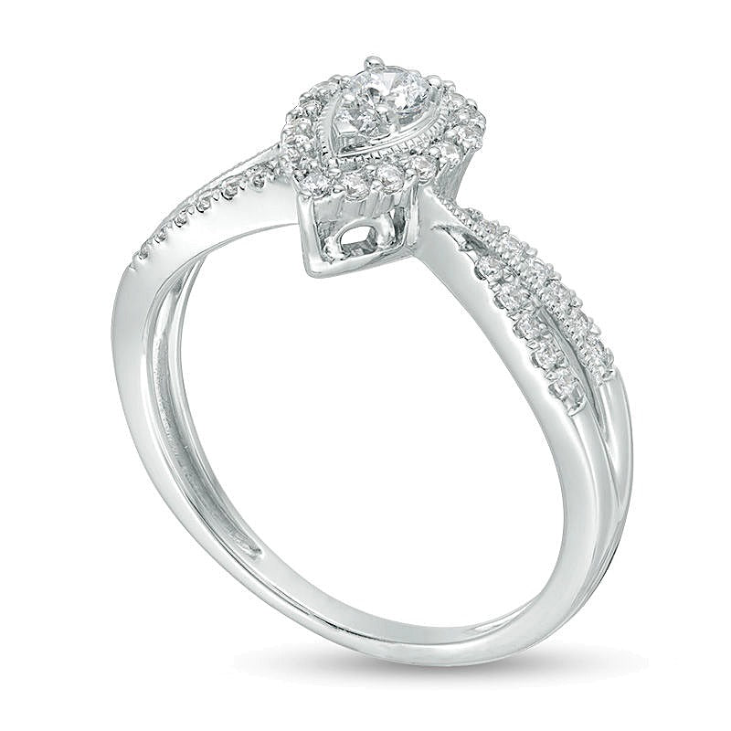 0.33 ct. Gesamtgewicht Diamant Halo-Verlobungsring im Vintage-Stil in 14K Weißgold