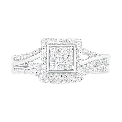 Brautset mit Diamanten im runden und Princess-Schliff 0,38 ct. Gesamtgewicht in 10K Weißgold für Damen