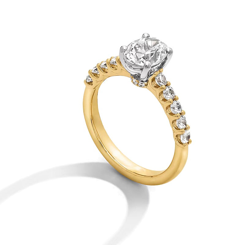 1.5 CT. Gesamtgewicht Verlobungsring mit ovalem Labordiamant in 14K Gelbgold (I/SI2)