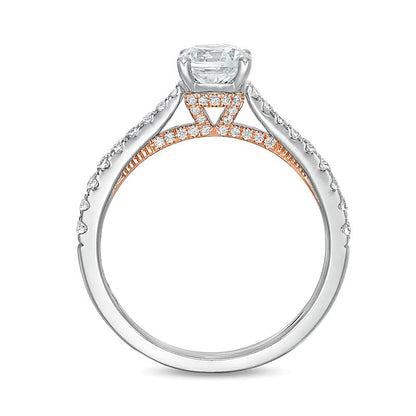Solitär mit seitlichem Besatz Verlobungsring mit weißen runden Diamanten in 14K Bicolor-Gold für Damen