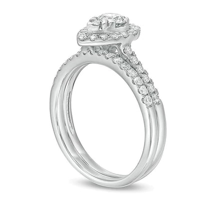 Braut-Set mit Diamanten in Tropfen- und Rundschliff 1.0 ct. Gesamtgewicht in 10K Weißgold