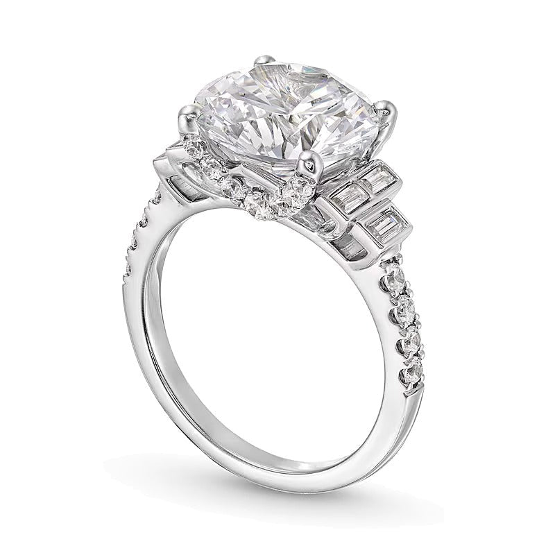 5,63 ct. Gesamtgewicht Verlobungsring Solitär mit seitlichem Besatz mit Labordiamanten in rund und Baguette in 14K Weißgold (F/VS2)