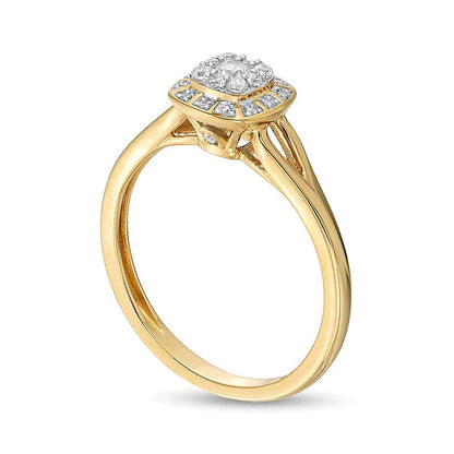 0.2 ct. Gesamtgewicht Freundschaftsring mit Diamanten im Kissenschliff-Rahmen und geteiltem Ringschenkel in 10K Gelbgold