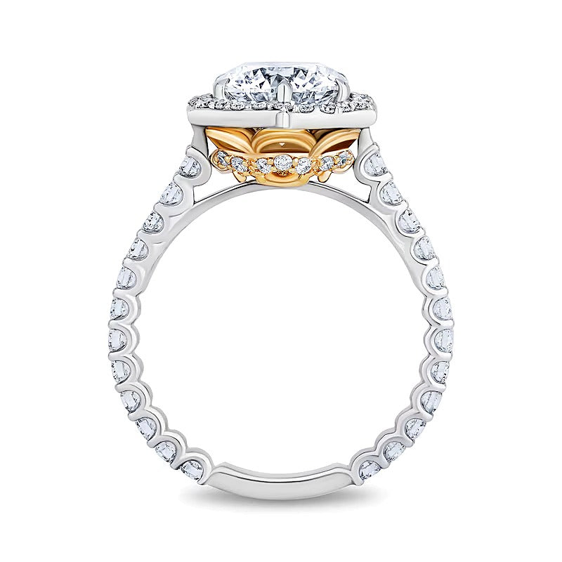 Belle 2.88 ct. Gesamtgewicht Labordiamant Halo-Verlobungsring in 14K Bicolor-Gold (F/VS2)