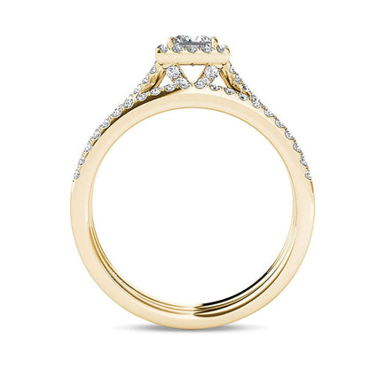 1.0 ct. Gesamtgewicht Braut-Set mit Diamanten im Princess- und Rundschliff in 14K Gelbgold