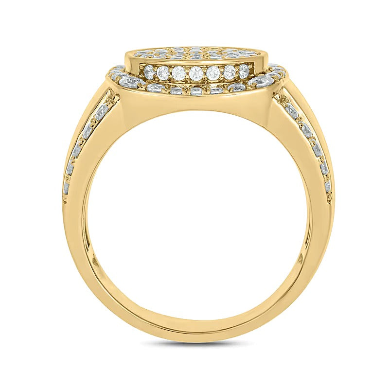 1.5 ct. Gesamtgewicht Fashion-Ring mit Labordiamanten in rundem und Kissenschliff, 10K Gelbgold (F/VS2)