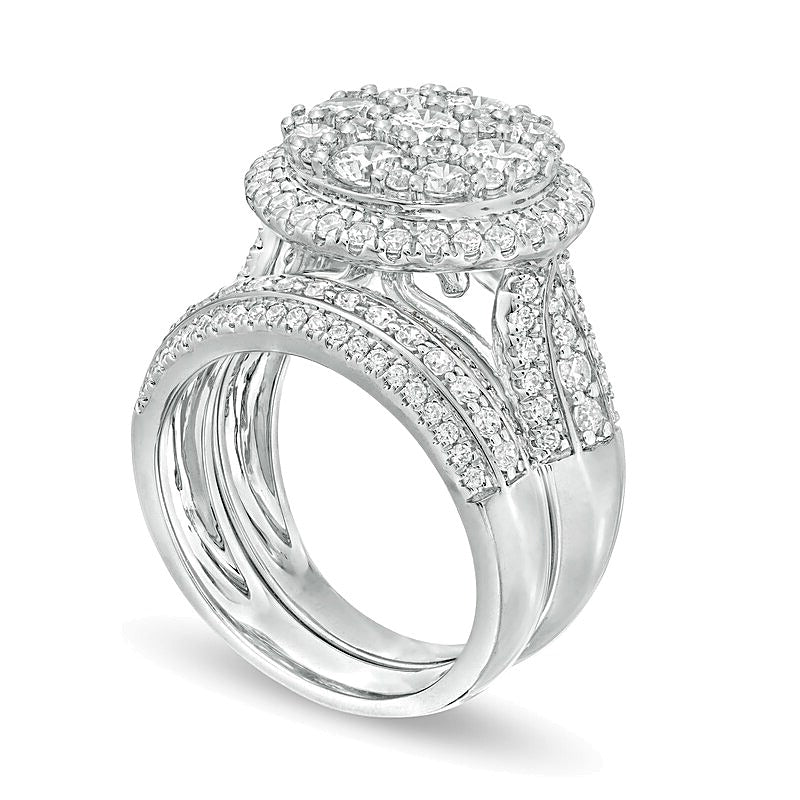 2.5 ct. Gesamtgewicht Komposit-Diamant Brautset mehrreihig mit Halo aus 10K Weißgold