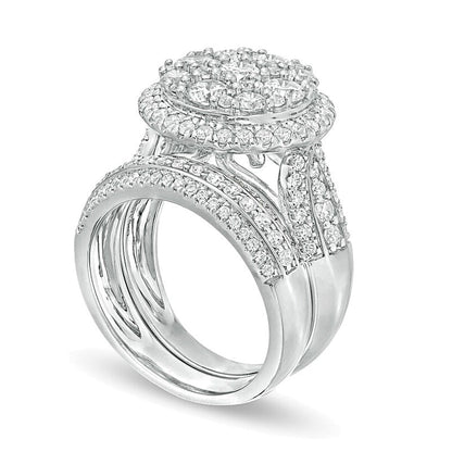 2.5 ct. Gesamtgewicht Komposit-Diamant Brautset mehrreihig mit Halo aus 10K Weißgold
