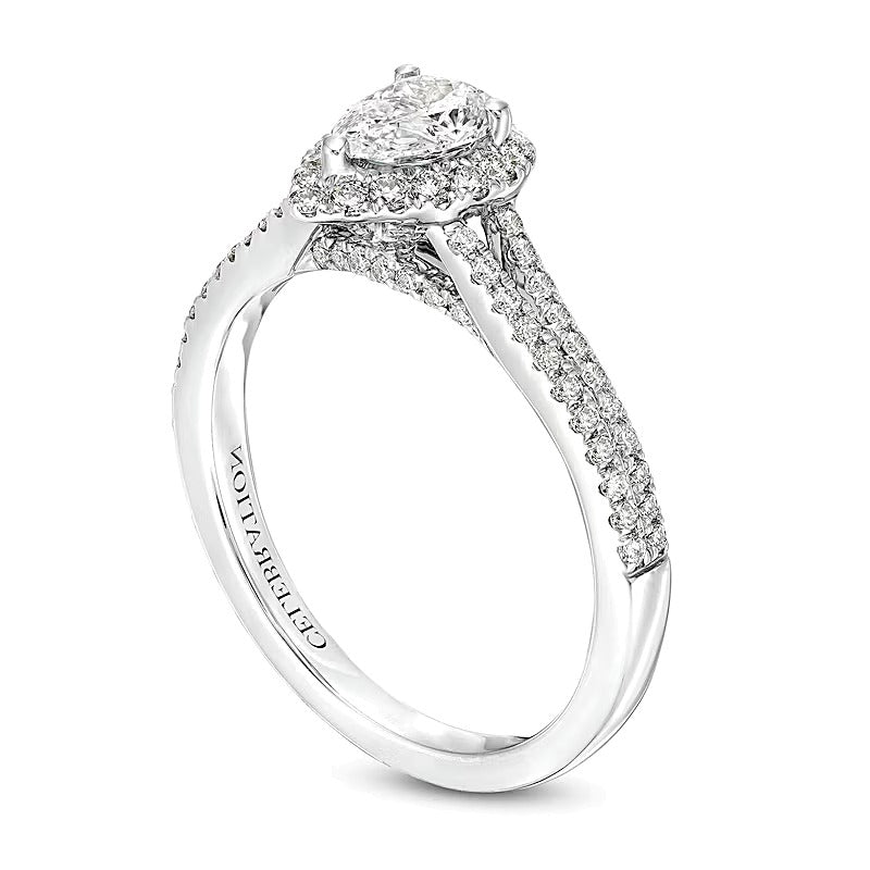 Halo Verlobungsring mit tropfenförmigem und rundem Diamant 1.0 ct. Gesamtgewicht in 14K Weißgold (I/SI2)