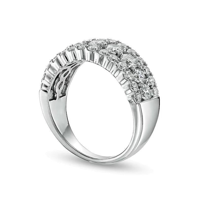 Memoire-Ring mehrreihig mit 2.0 ct. Gesamtgewicht Diamanten in 14K Weißgold