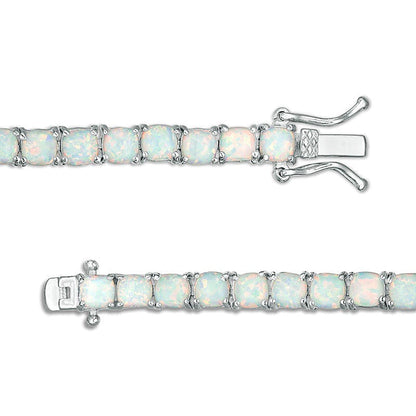Tennis-Armband mit Opal im Kissenschliff (laborgezüchtet) aus rhodiniertem Sterlingsilber – 7.25"