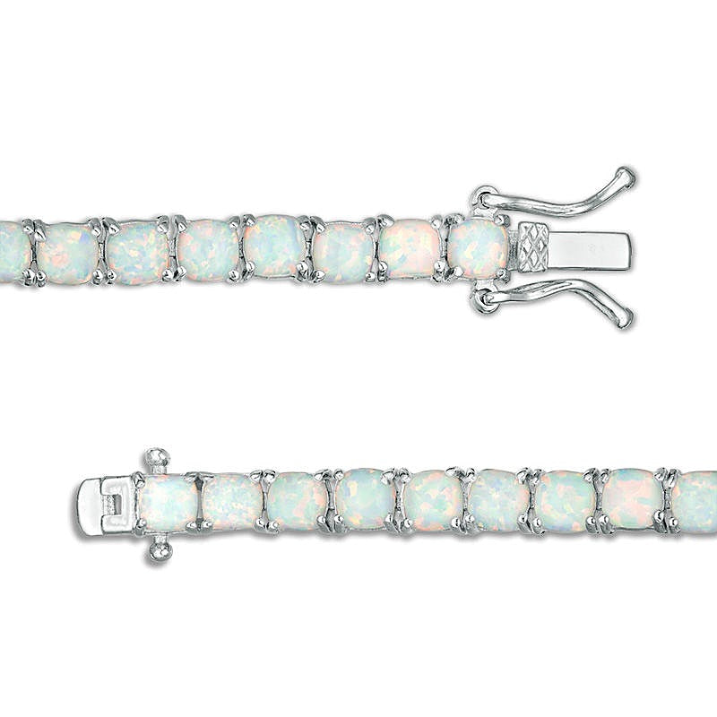 Tennis-Armband mit Opal im Kissenschliff (laborgezüchtet) aus rhodiniertem Sterlingsilber – 7.25"