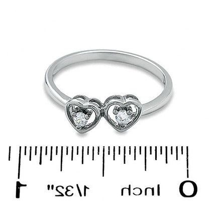 0,07 ct. Gesamtgewicht Diamant Freundschaftsring mit Doppelherz aus 10K Weißgold