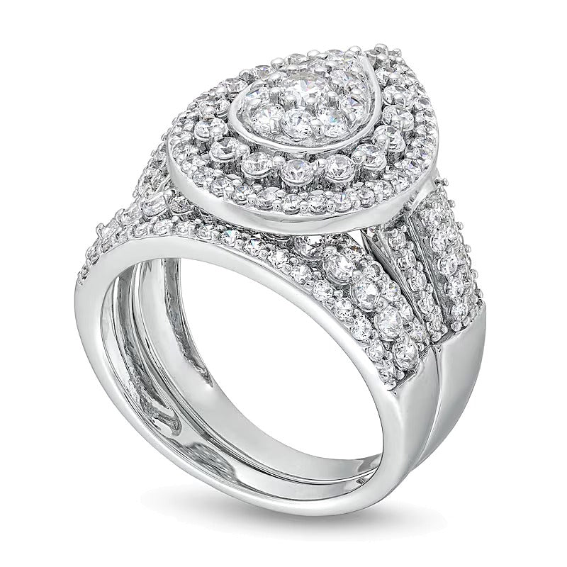 2.0 ct. Gesamtgewicht Brautset mit Diamanten im Tropfen-Schliff und tropfenförmigem Rahmen, mehrreihig, in 10K Weißgold