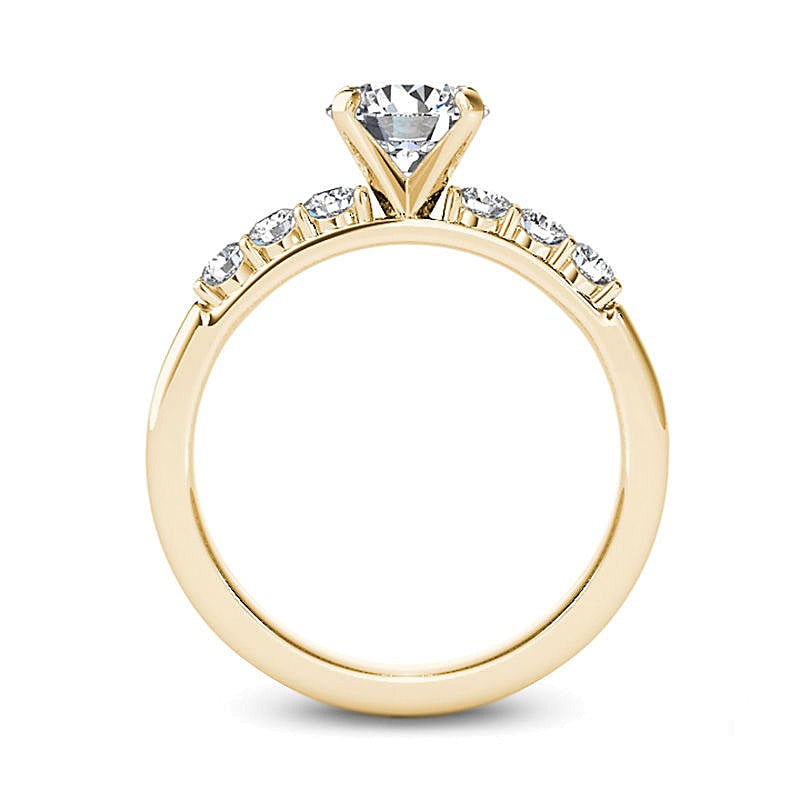 Solitär mit seitlichem Besatz Verlobungsring mit Diamanten 1.0 ct. Gesamtgewicht in 14K Gelbgold