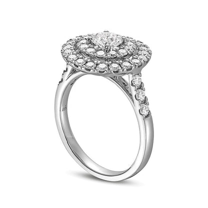 1.5 CT. Gesamtgewicht Diamant Verlobungsring mit doppeltem Halo in 14K Weißgold (I/I1)