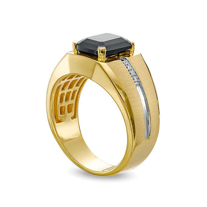 Fashion-Ring mit Onyx im Smaragdschliff und Diamant-Besatz in 10K Gelbgold