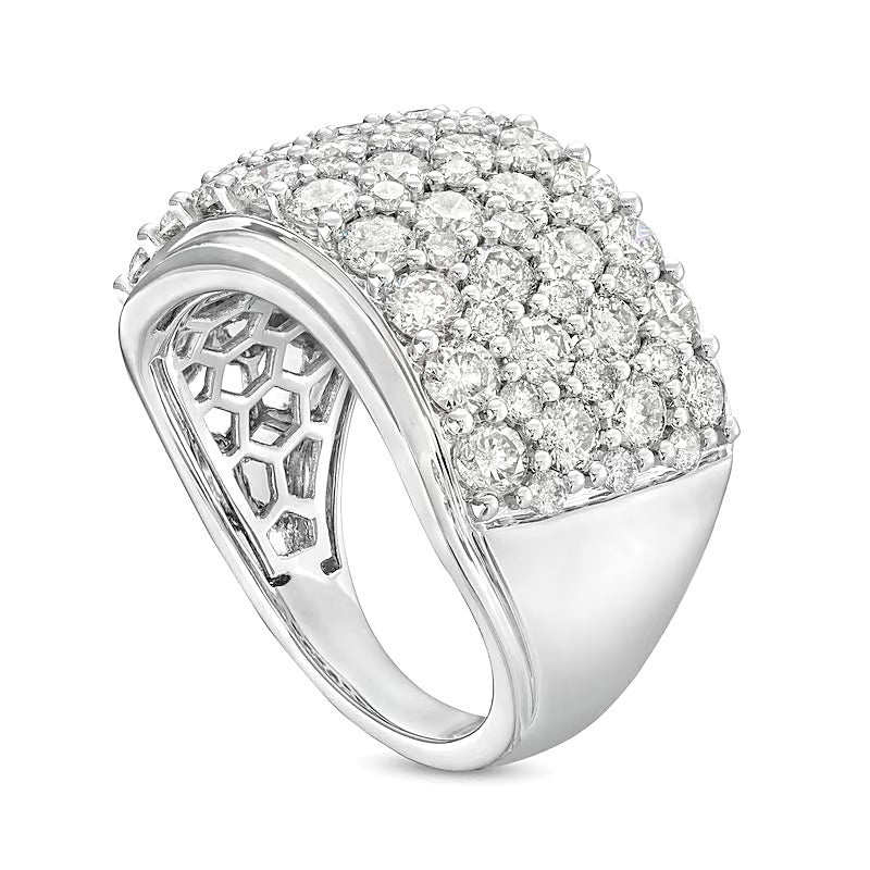 Memoire-Ring mit weißen Diamanten im Rundschliff, mehrreihig, 3.5 ct. Gesamtgewicht, in 10K Weißgold
