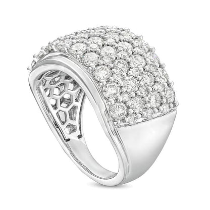 Memoire-Ring mit weißen Diamanten im Rundschliff, mehrreihig, 3.5 ct. Gesamtgewicht, in 10K Weißgold