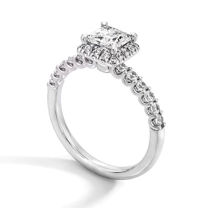 1,5 ct. Gesamtgewicht Halo-Ring mit Labordiamanten im Princess-Schliff in 14K Weißgold (F/SI2)