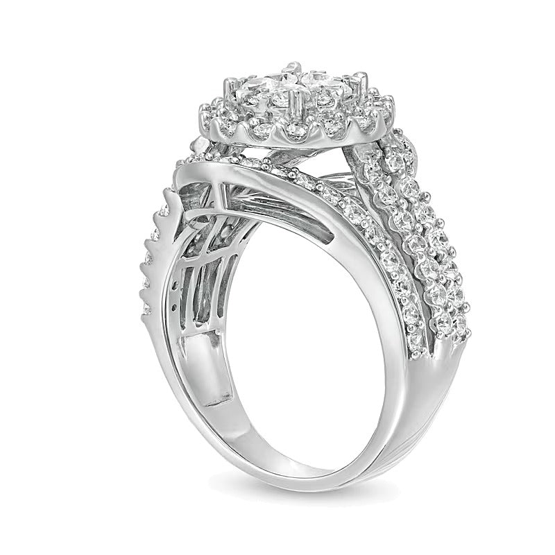 2.0 CT. TW Komposit-Diamant Bypass mehrreihiger Verlobungsring mit geteiltem Ringschienenverlauf in 10K Weißgold