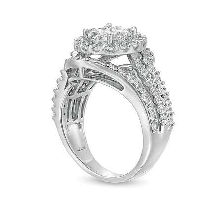 2.0 CT. TW Komposit-Diamant Bypass mehrreihiger Verlobungsring mit geteiltem Ringschienenverlauf in 10K Weißgold
