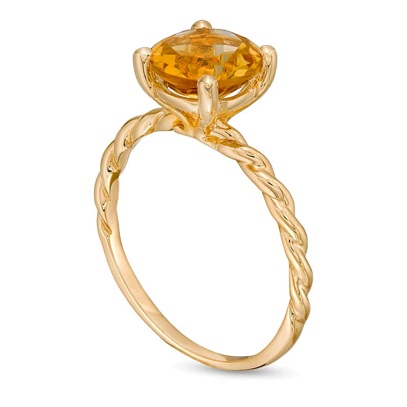 8,0mm Citrin Solitär Ring mit gedrehter Ringschiene in 10K Gelbgold