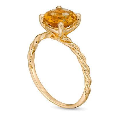 8,0mm Citrin Solitär Ring mit gedrehter Ringschiene in 10K Gelbgold