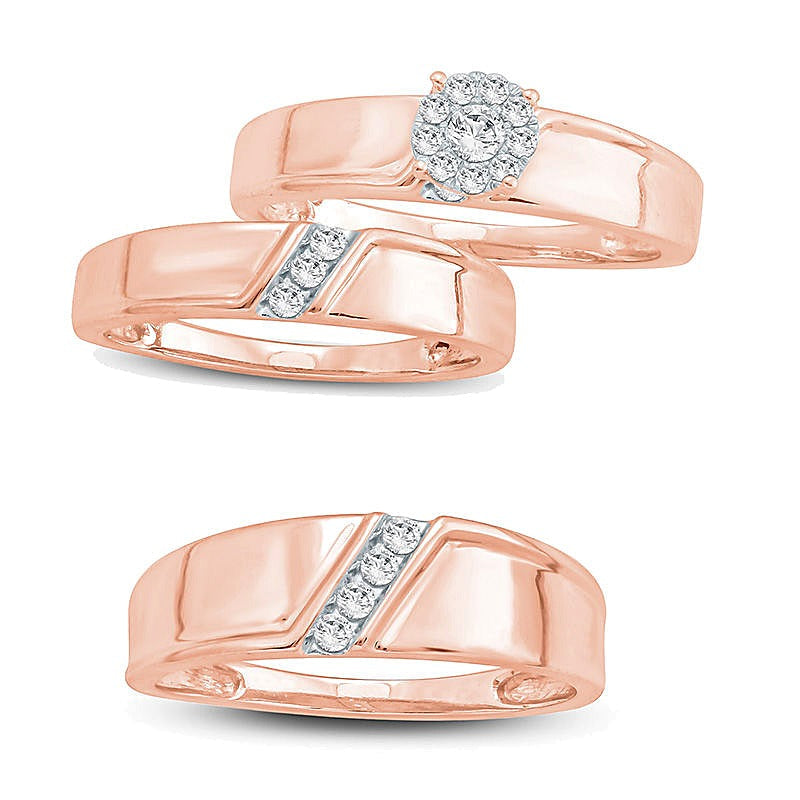 Ehering mit Diamanten 0.1 ct. Gesamtgewicht, rund, in 10K Roségold für Damen